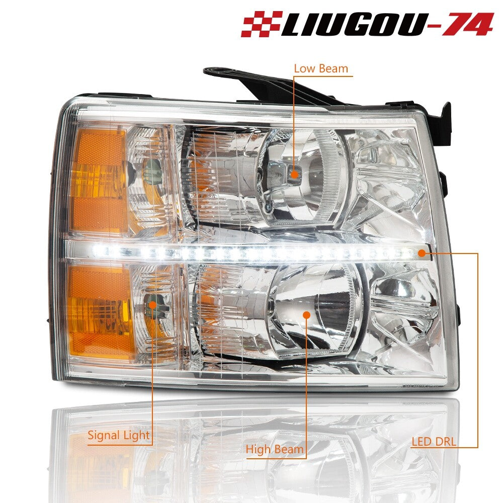 Suitable for 07-13 Solod LED DRL bar projector headlights LH+RH 1 pair- v