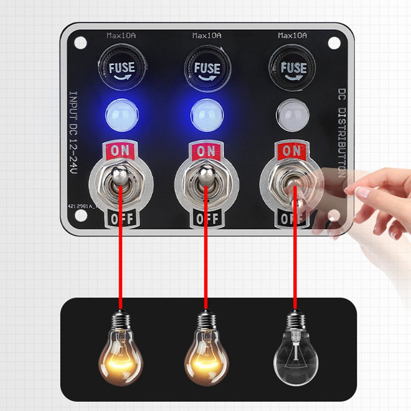 3 Gang Metal Rocker Switch Panel with LED Circuit Breaker Fuse Box for Automotive and Marine Use n