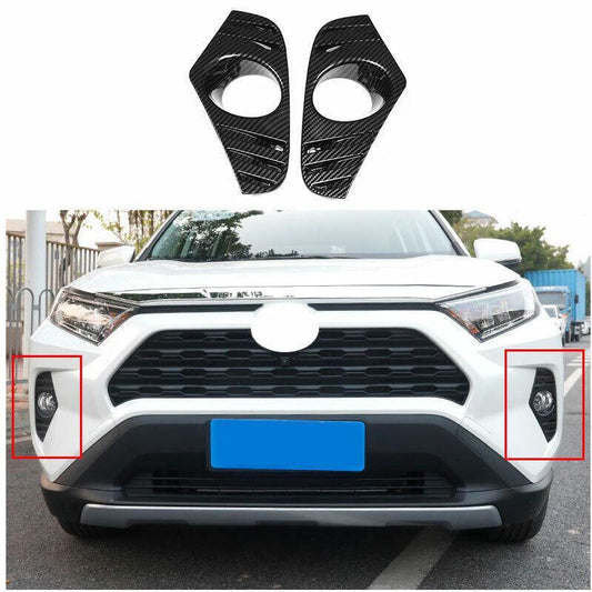 Carbon Fiber Exterior Front Fog Light Frame Trim 2PCS for Toyota RAV4 2019-2023