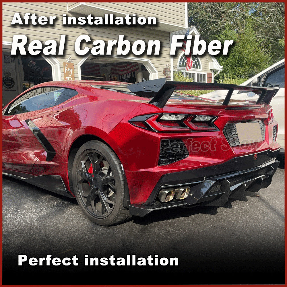for Chevrolet for Corvette C8 Stingray REAL CARBON Rear Bumper Diffuser Lip Splitter