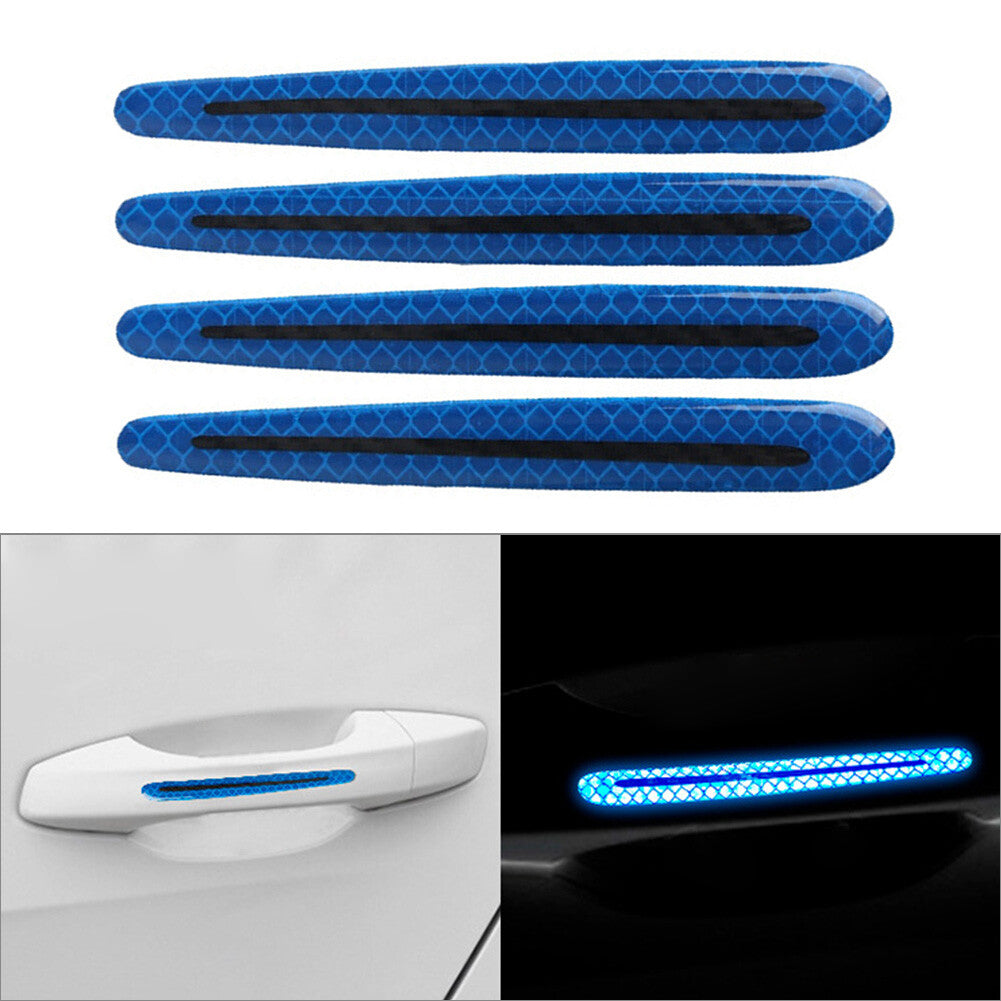 Blue Carbon Fiber Look Car Door Handle Reflective Sticker Scratches Protection