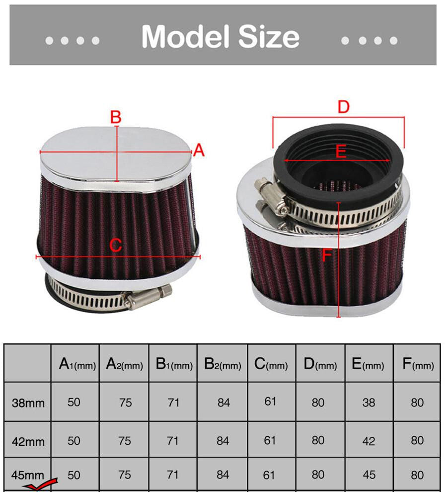 2x 45mm Motorcycle High Flow Air Filter Engine Inlet Intake Cleaner Pod Reusable Q