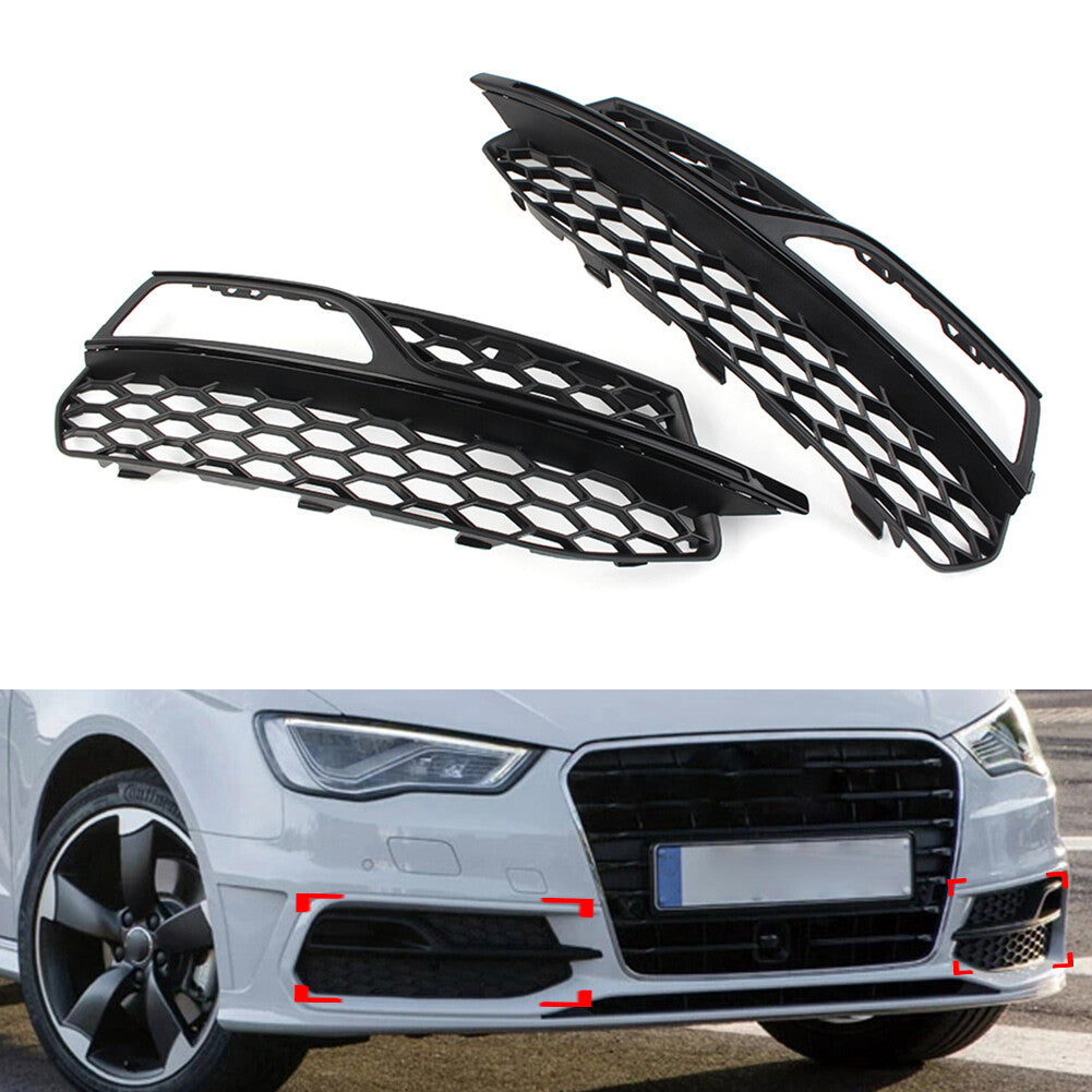 Pair Honeycomb Front Bumper Fog Light Grille Cover for Audi A3 S3 2013-17