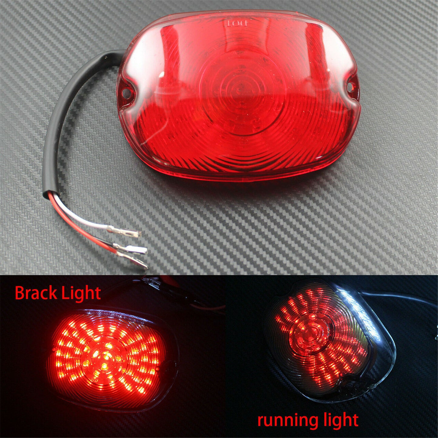 LED Running Brake Tail Light Red Lens Fit For Softail 1996-08 Sportster 99-07