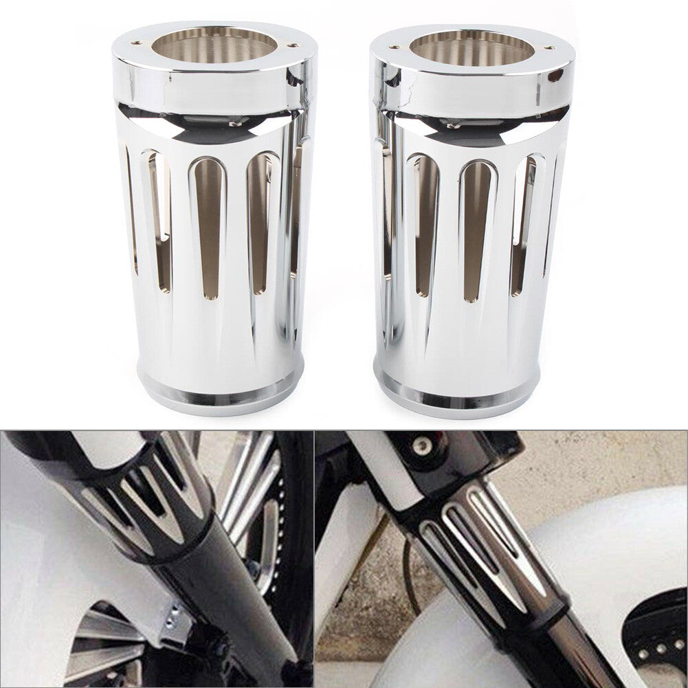 Chrome Fork Boot Slider Cover Cow Bell Fit for Harley Touring Glide Trike86-13 Q