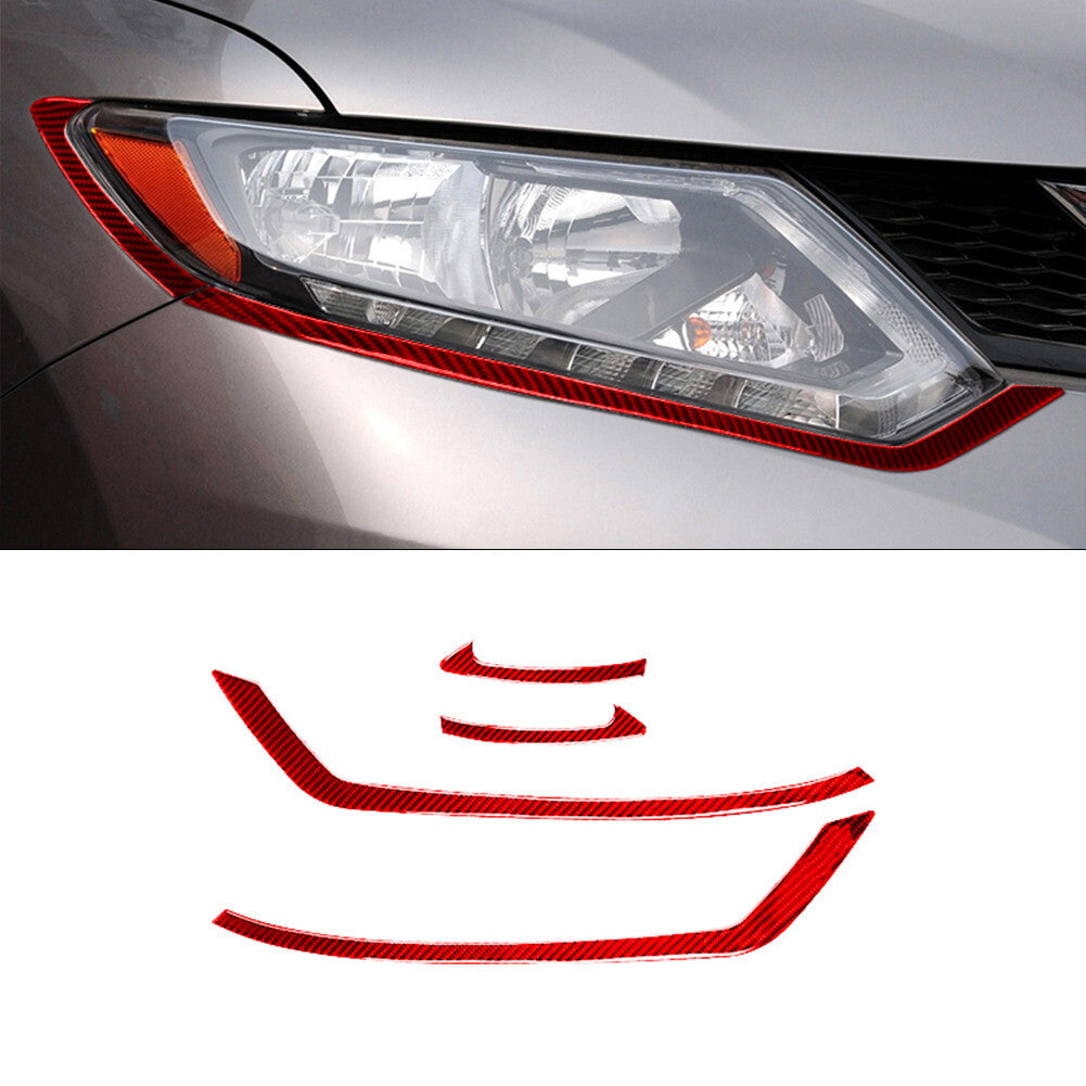 Red Carbon Fiber Headlight Eyebrows Panel Trim Cover for Nissan Rogue 2014-2016