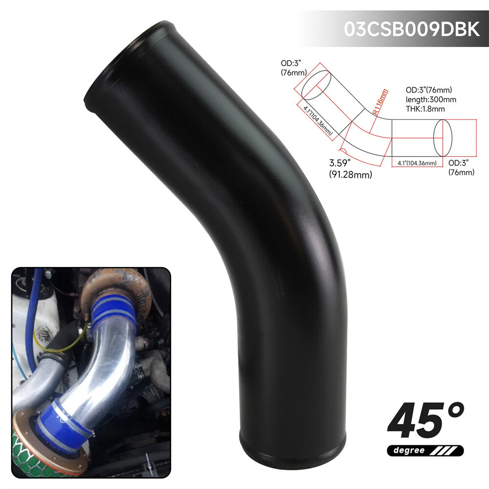 76mm 3 45 Degree Aluminum Intercooler Intake Pipe Piping Tube Hose Black