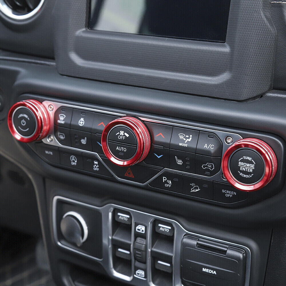 4*Red Air Conditioning + Headlight Switch Button Ring Trim for Jeep for Wrangler JL