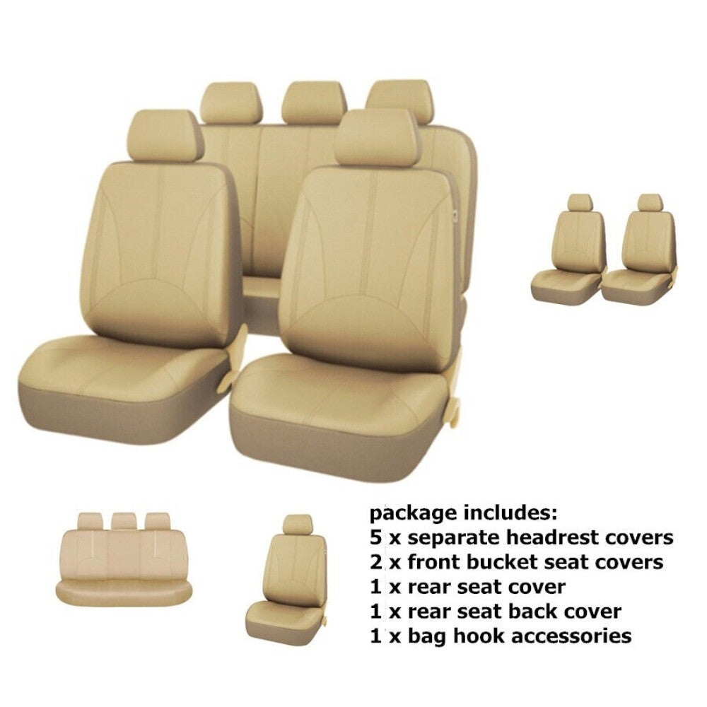 Car for Seat Covers Full-Set Leather Auto Chair Cushion Protectors Breathable Beige n