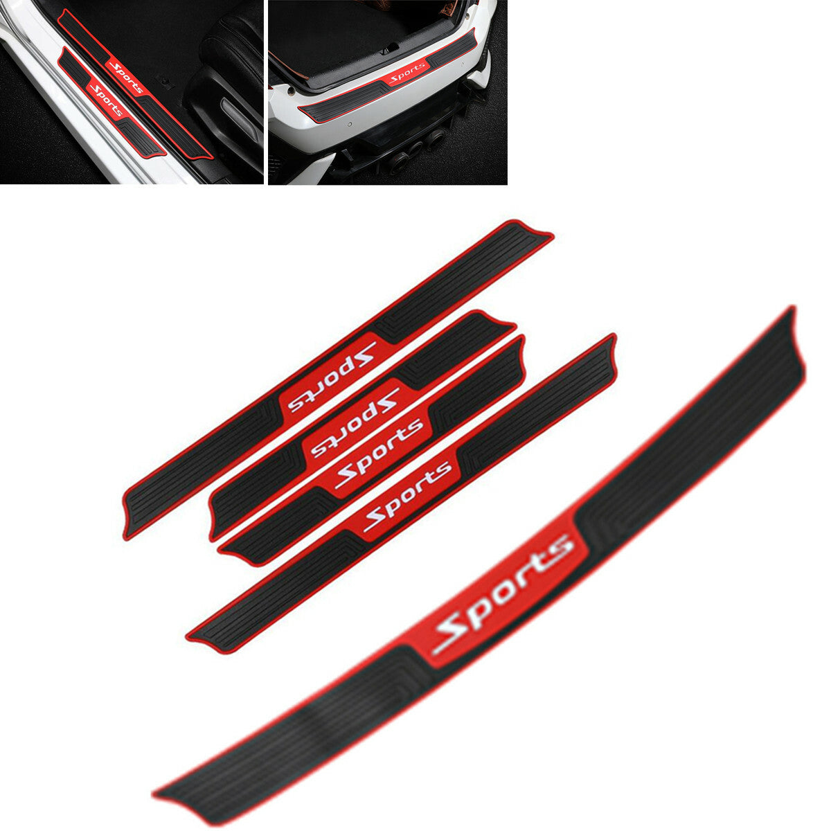 5pcs Car Rear Bumper Door Guard Protector Trim Cover Sill Plate Trunk Rubber Pad