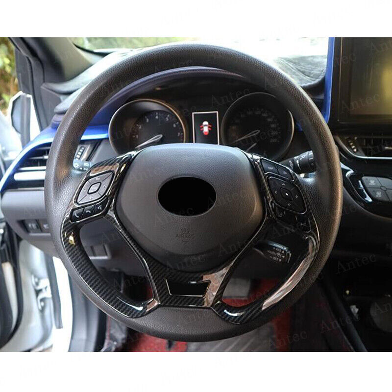 1X Carbon Fiber Steering Wheel Decor Frame Cover Trim for Toyota C-HR CHR 18-22