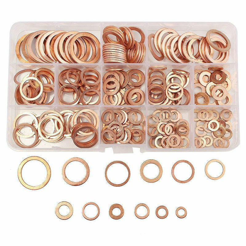 280 Pcs 12 Size Car for SUV Solid Copper Crush Washer Seal Flat Ring w/ Box US Ship Q