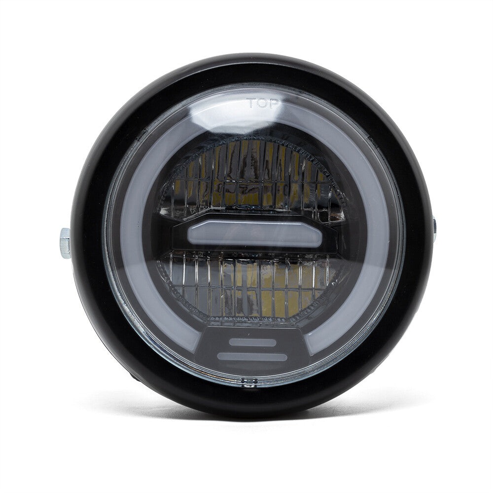 6.5 Retro LED Motorcycle Hi/Lo Headlight DRL Lamp for Harley Cafe Racer Custom Q