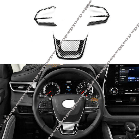 for Toyota Highlander 2020-2022 Carbon Fiber Interior Steering Wheel Cover Trim
