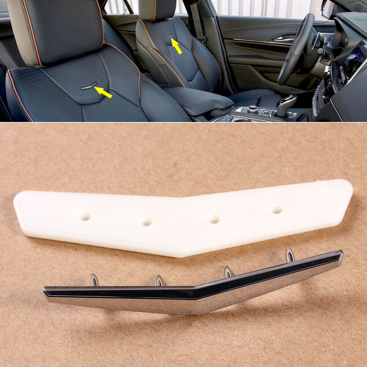 for Cadillac ATS SRX ELR CT# XT# Leather for Seat Back Chrome Wave Crest Badge Trim