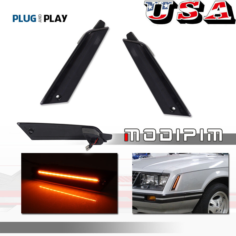 Suitable for Mustang 1979-1986 smoked lens amber LED front corner side marker light- v