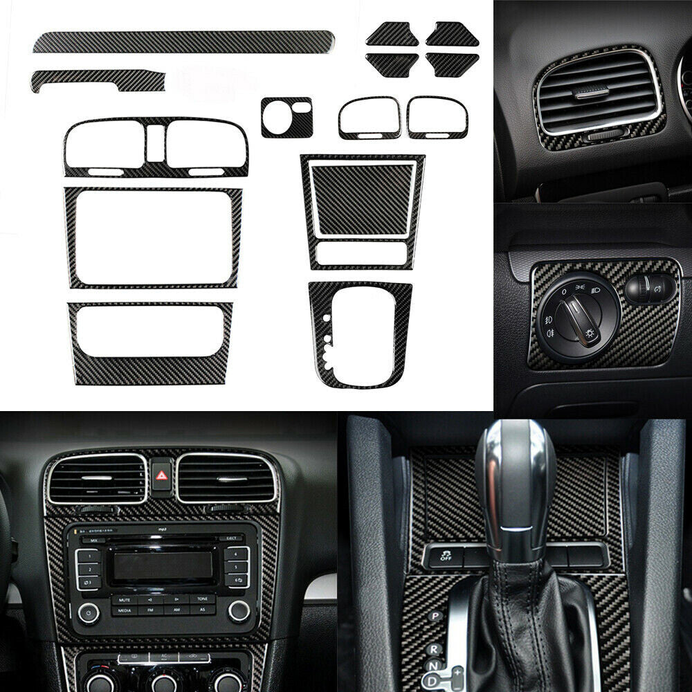 15PCS for VW for Golf 6 MK6 GTI 2008-12 Carbon Fiber Car Interior Full Set Kit Trim