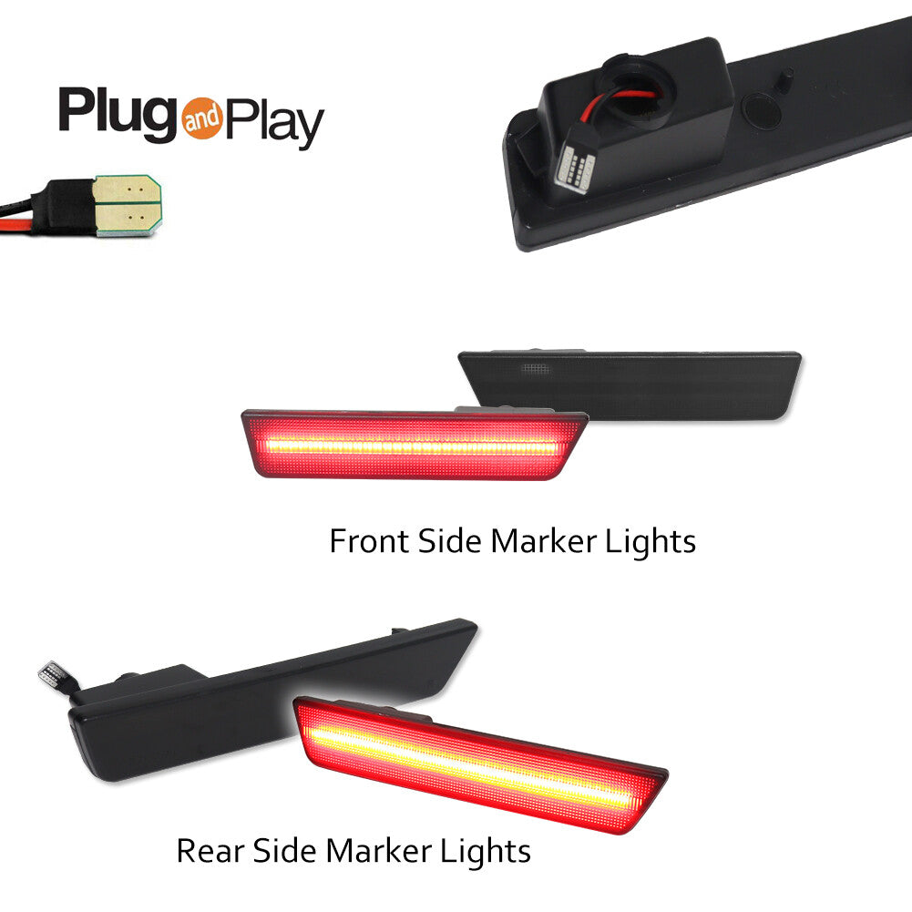Smoked Lens Red LED Front and Rear Marker Lights for 2008-14 for Dodge for Challenger - v