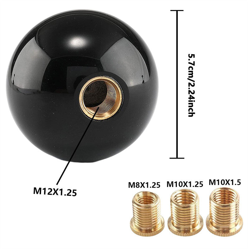 Black Round Ball Shift Knob Acrylic Gear Shifter Head with 3 Adapters Universal Q