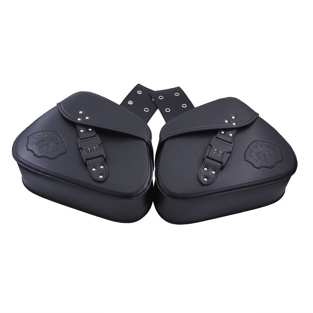 New Motorcycle Black PU Leather Password Lock Luggage Bags Saddlebags Saddle Bag Q