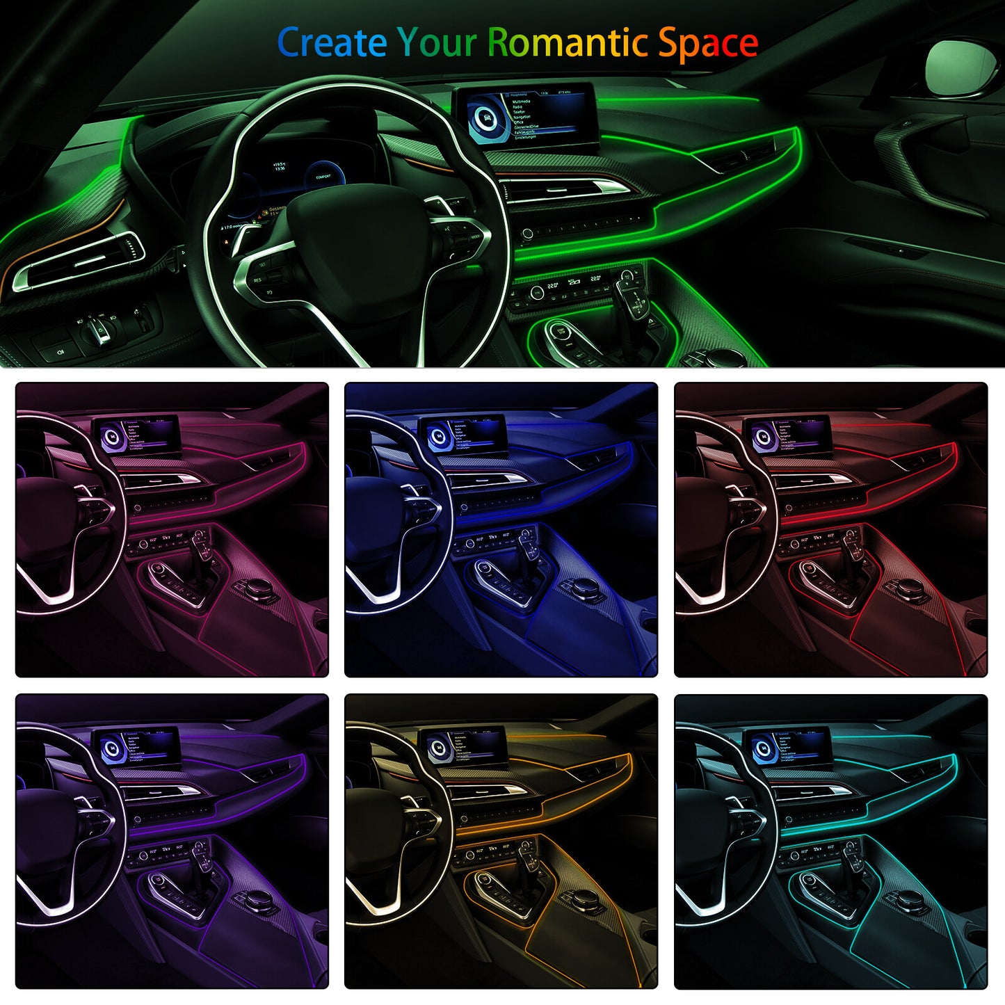 Car Indoor Atmosphere LED Light Strip Wire Lamp Pipe Decor Accessories 4M RGB