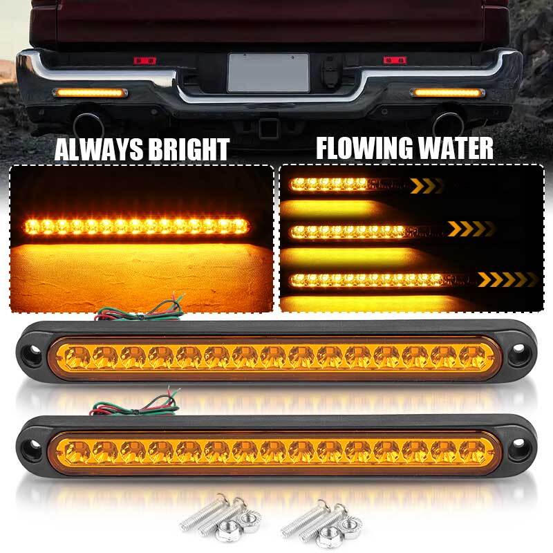 2Pcs 15LED Car Truck DRL Lights Bar Brake Rear Turn Signal Stop Tail Strip Amber