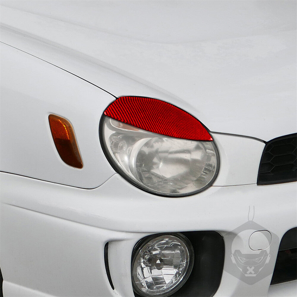 Red Carbon Fiber Headlight Eyelids Eyebrow Trim for Subaru Impreza WRX STI 02-03