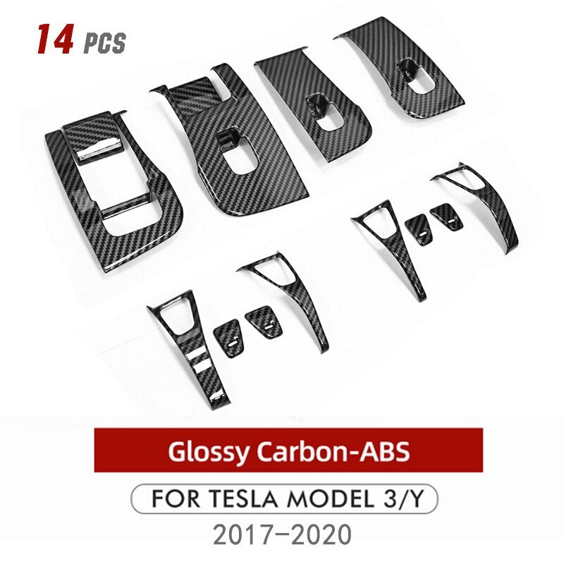 Carbon Fiber Window Lift Switch Button Cover Trims For 2017-2020 for Tesla Model 3 Y