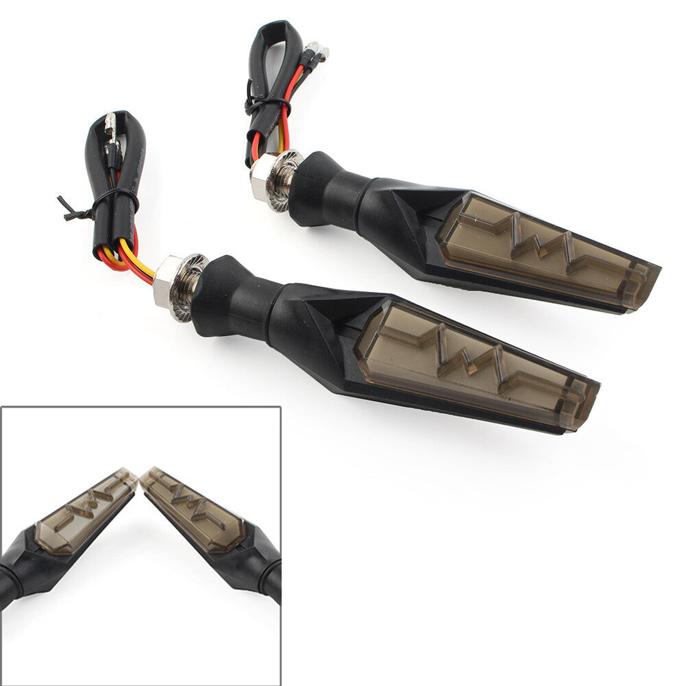 LED Flowing Turn Signal Amber Light Lamp Double-sided Blinker Motorcycle Smoke Q