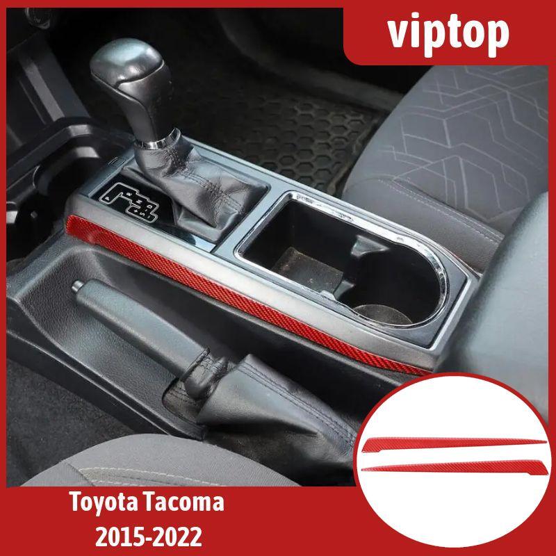 2Red Carbon Fiber Gear Shift Side Strips Cover Trim for Toyota Tacoma 15-2022