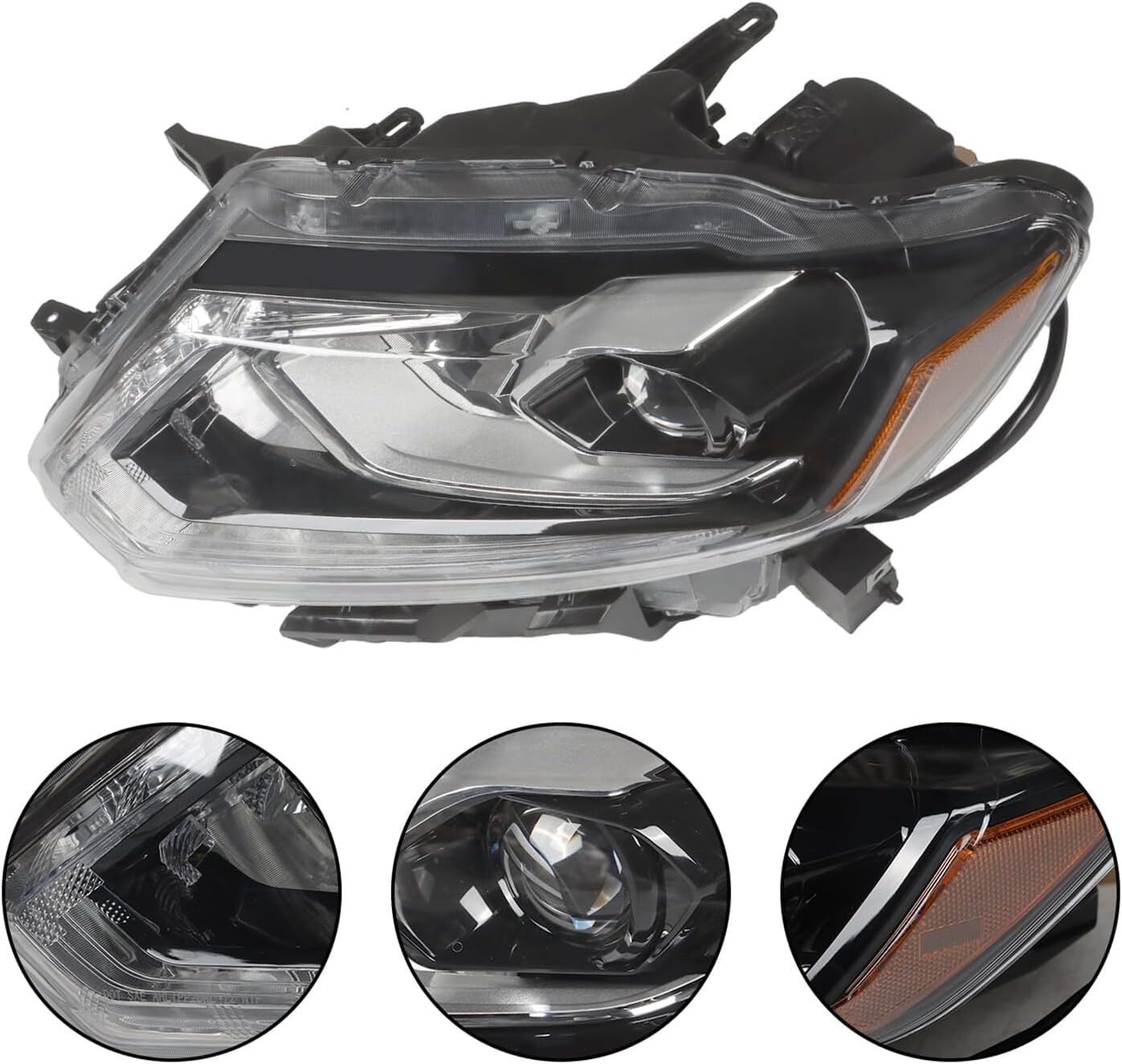Right and left LED headlights with chrome alloy trim suitable for 2014, 2015, and 2016 for Nissan Rogue 26060-4BA5A.