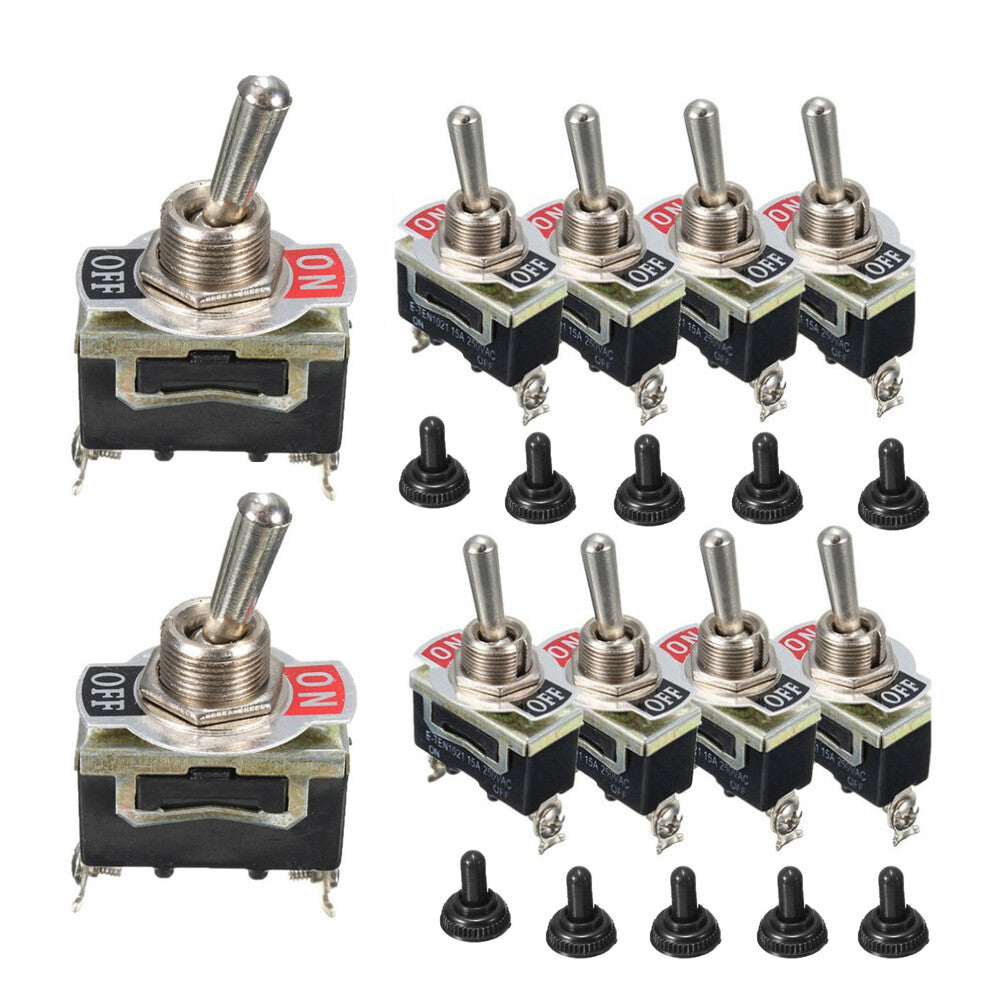 10-Piece SPST Solid Metal Toggle Switch - Waterproof for Marine, Car, and Truck Use
