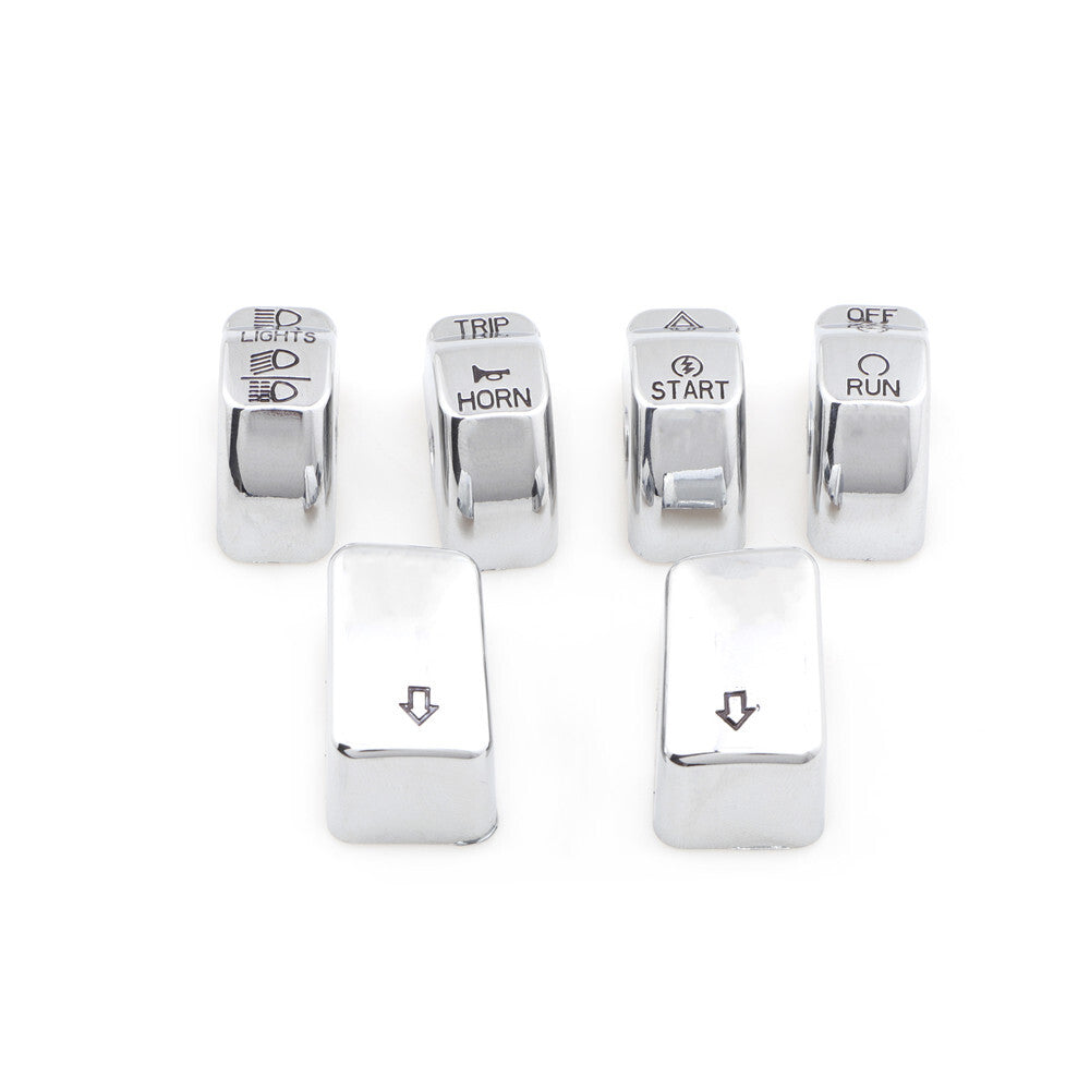 6Pcs Chrome Hand Control Switch Housing Button Cover Cap for Harley Softail Dyna Q