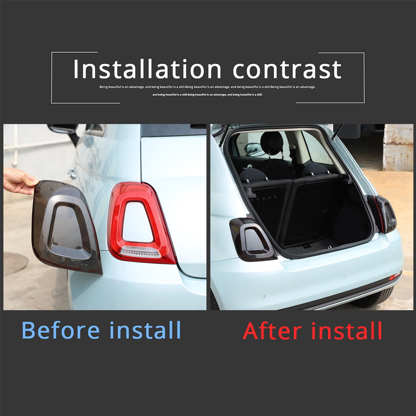 Smoked Black Rear Taillight Protector Trim for Fiat 500 2016-2022 2 Pieces