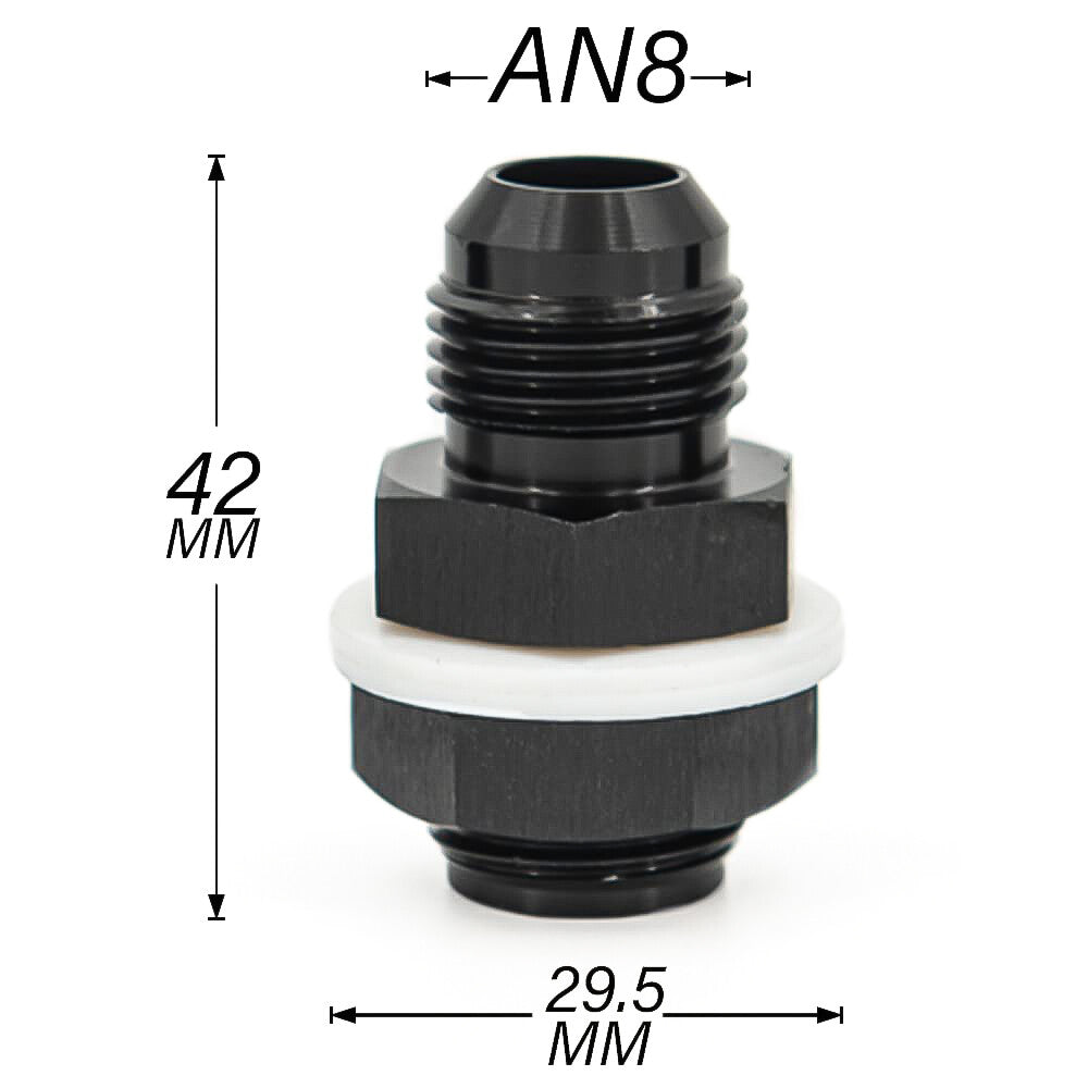 4Pcs Black 8 AN AN8 Flare Fuel Cell Bulkhead Fitting With Teflon Washer AN8