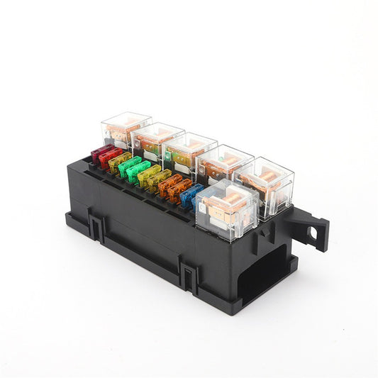 11-Road Fuse Box Relay Holder 6 Relays 80A 12V Car Truck Marine Boat Universal