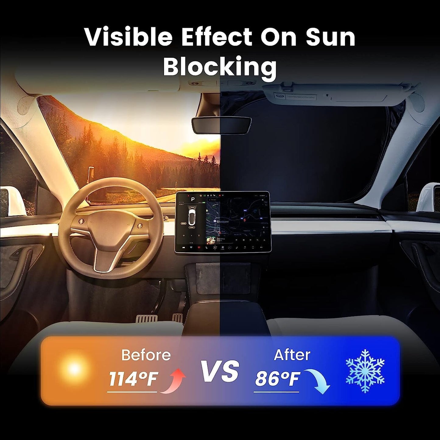 Suitable for Model 3 Y accessories, car windshield sunshade heat block cover, sun visor. n