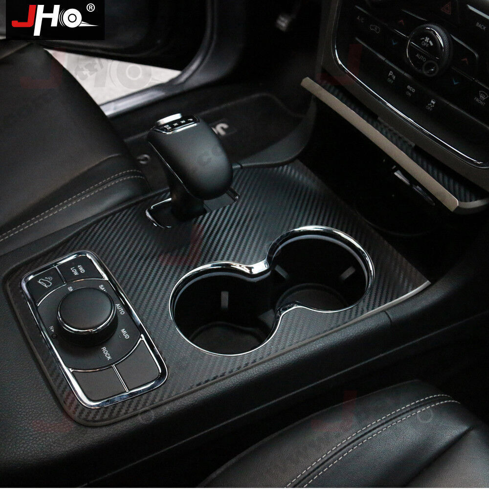 Carbon Fiber Water Cup Holder Panel Cover Stickers for Jeep Grand Cherokee 14-15