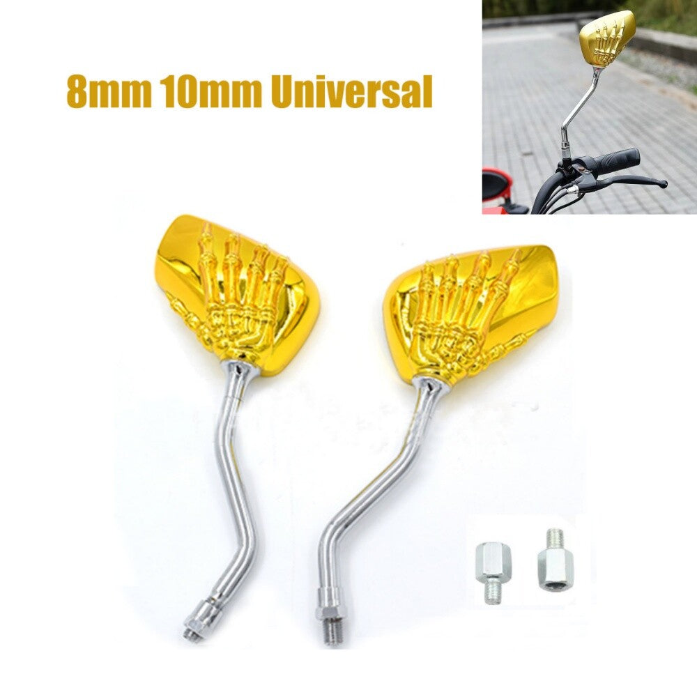 Universal Motorcycle 8mm 10mm Skull Hand Side Rearview Mirrors for Honda for Suzuki
