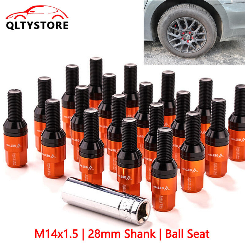 20x M14x1.5 Wheel Lug Bolt Set28mm Shank Ball for Seat Studs for Audi for VW for Benz Orange Q
