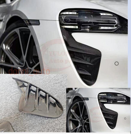 Two-piece carbon fiber front bumper air intake spoiler for Porsche Taycan 20-2022.