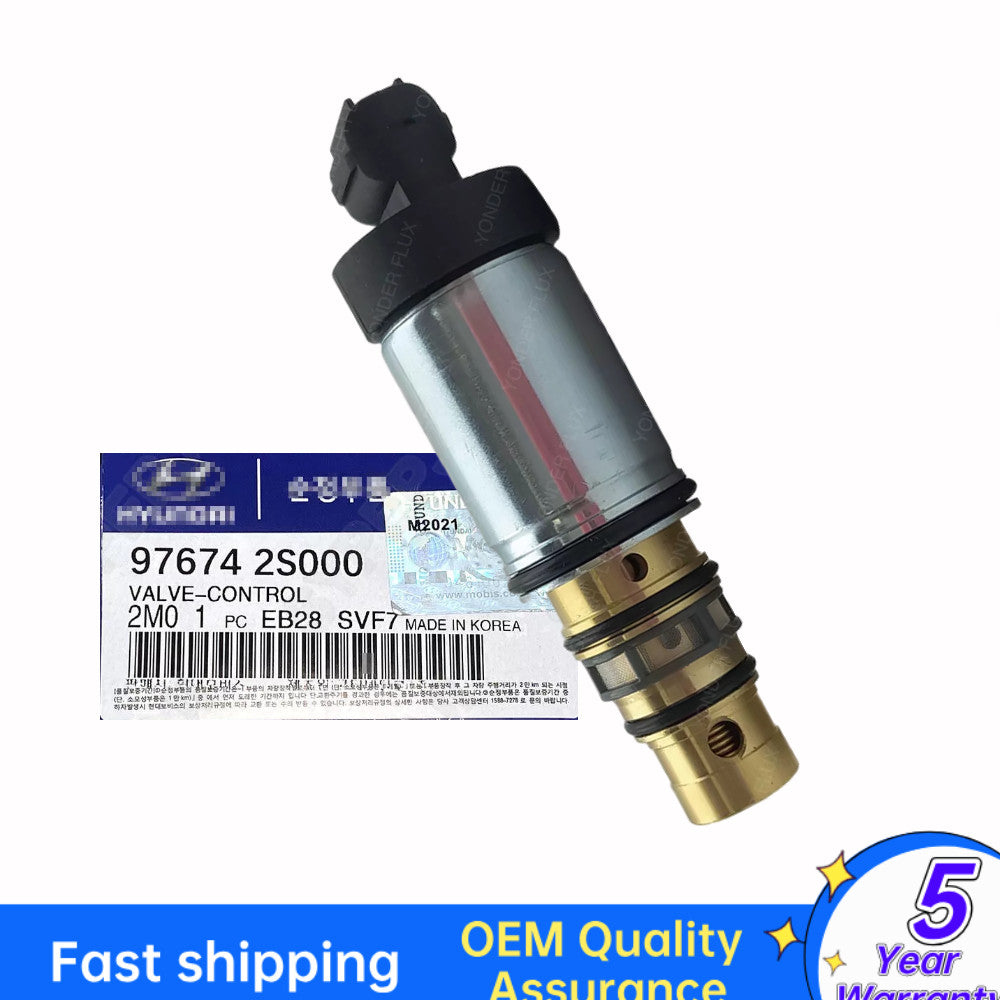 97674-2S000 air conditioner compressor solenoid valve suitable for Hyundai and for Kia models from 2009 to 2017.