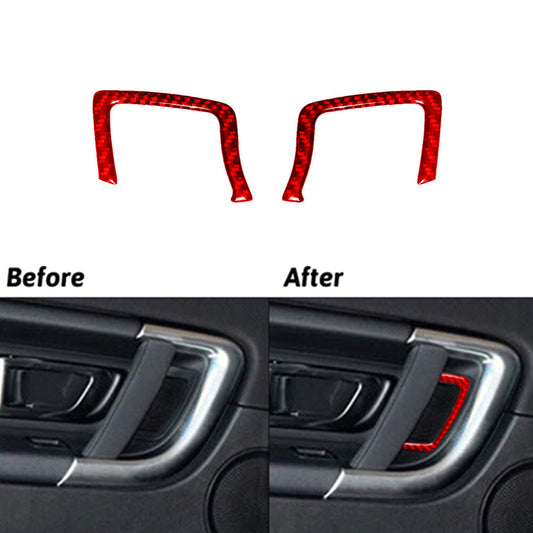 2x Red Carbon Fiber Front Door Handle Cover Trim for Land Rover Discovery Sport