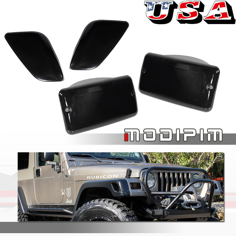 4pcs Smoked Bumper Signal + Fender Side Marker Lights for for Jeep 1997 - 2006 for Wrangler TJ- v