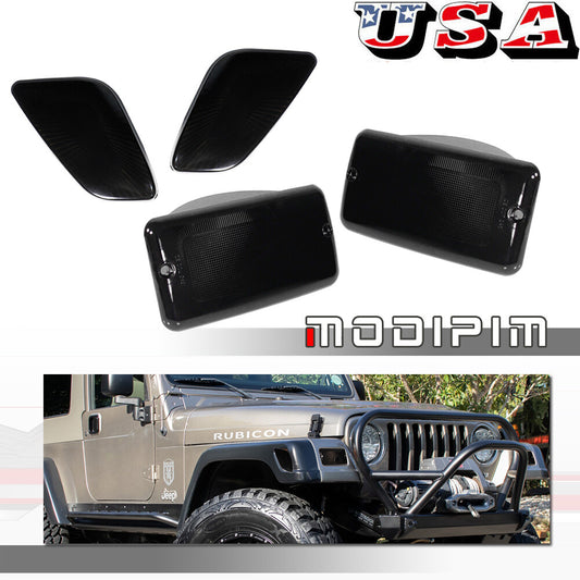 4pcs Smoked Bumper Signal + Fender Side Marker Lights for for Jeep 1997 - 2006 for Wrangler TJ- v