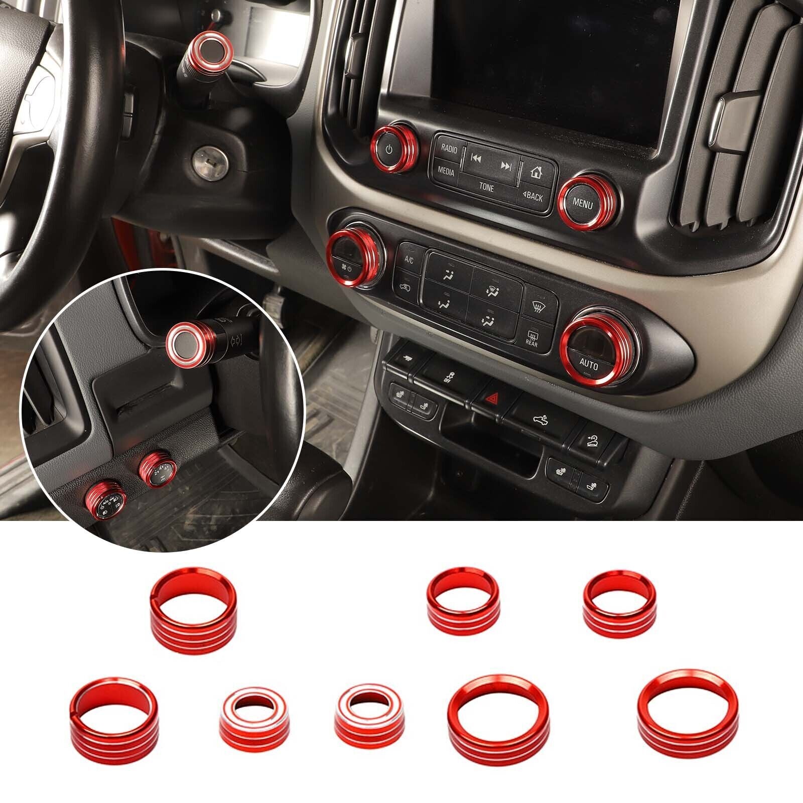 Red Accent for Chevy Colorado for Canyon 2014+ Center Console Switch Button Rings