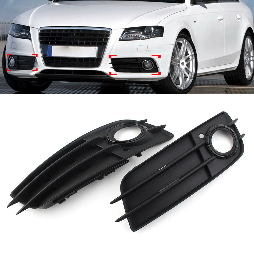 1 Pair Black Front Bumper Fog Light Grille Cover for Audi A4 B8 S4 2008-2012