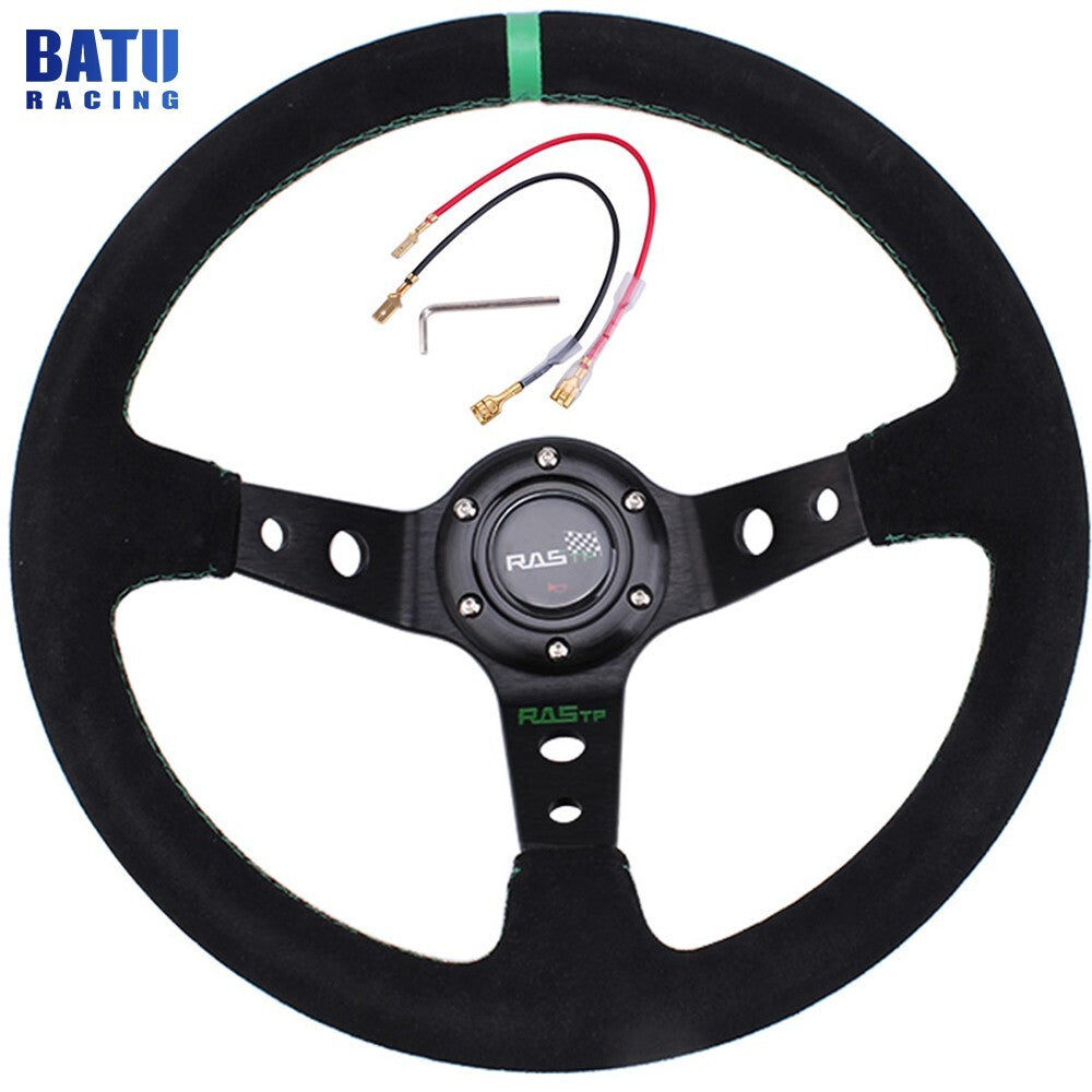 350mm Suede Leather Deep Dish 93mm Drifting Racing JDM Steering Wheel Universal