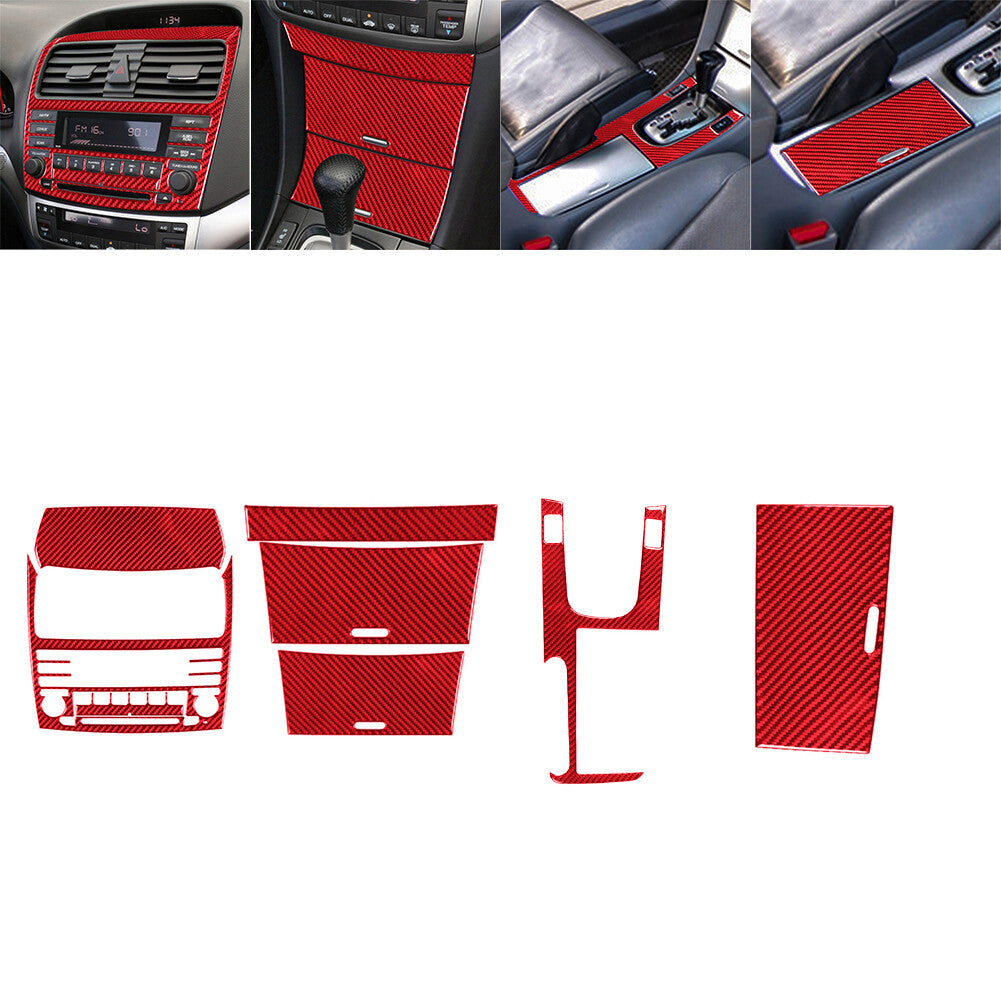 27Pcs Red Carbon Fiber Full Set Interior Kit Cover Trim for Acura TSX 2004-2008
