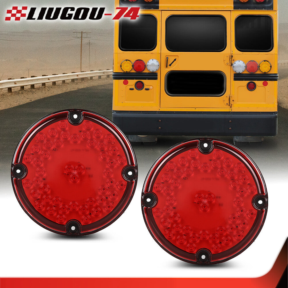 2-Pack 7-inch Round Amber 47-LED Tail Lights Fit Transit Vehicle Rejection Hanger - v